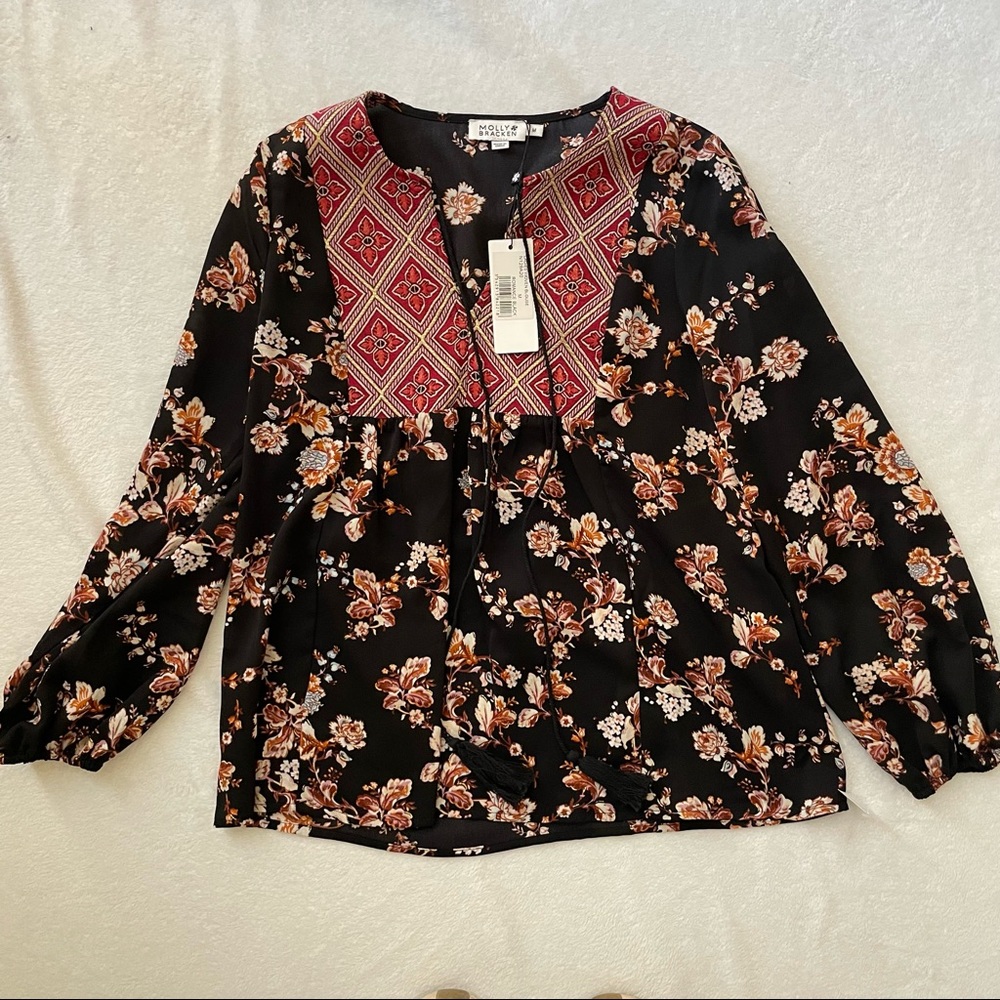 Molly Bracken ladies woven blouse romance black Medium